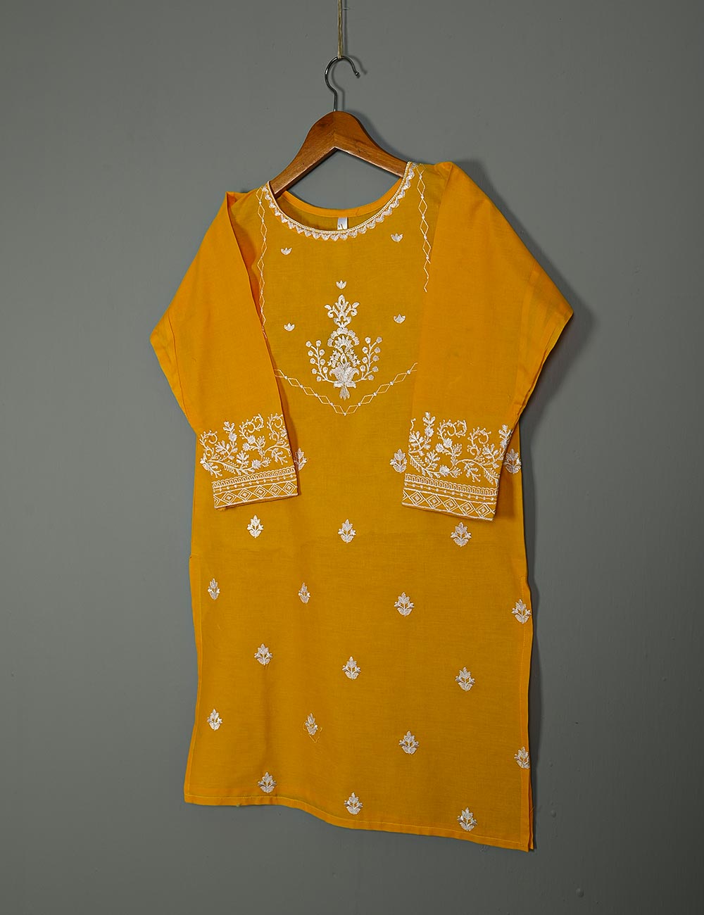 TS-180-Yellow - Cotton Embroidered Kurti