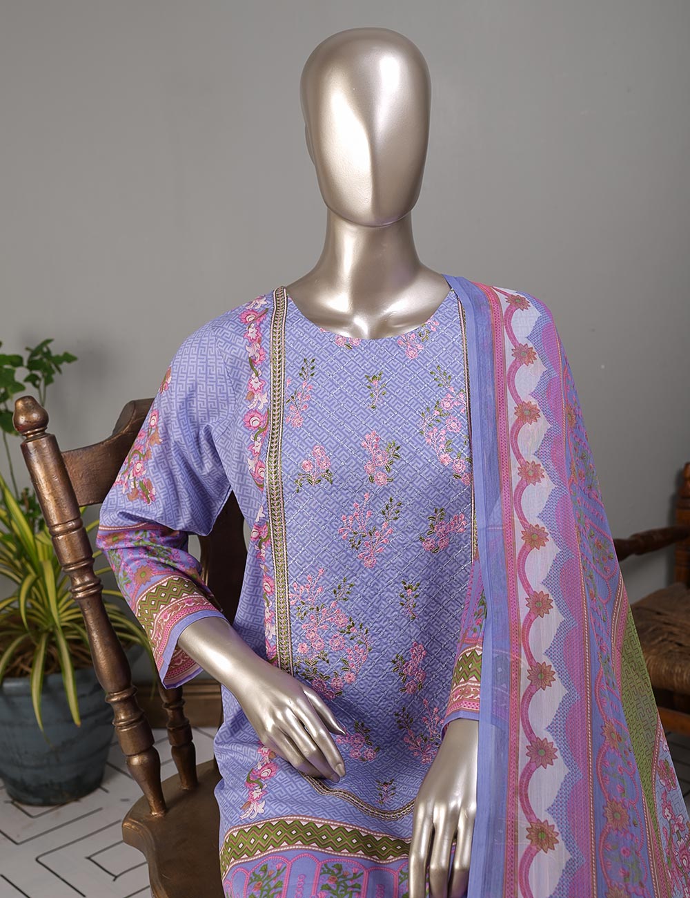 TMY-3B | Un-Stitched Embroidered Lawn Dress