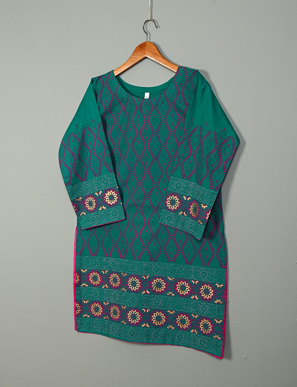 TS-119B-Green - Cotton Block Printed Stitched