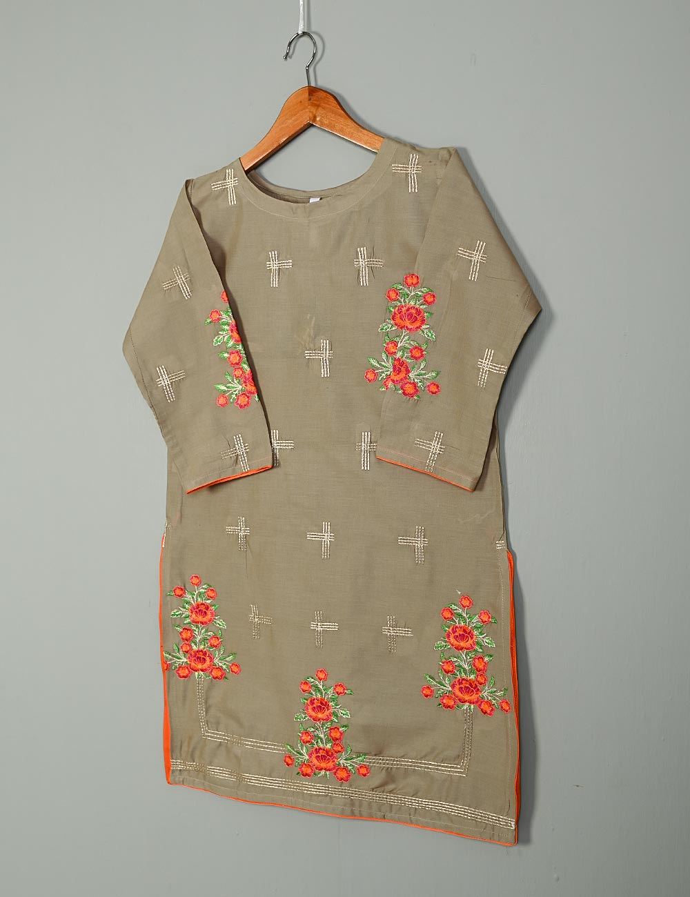 T20-025B-Brown - Cotton Embroidered Kurti