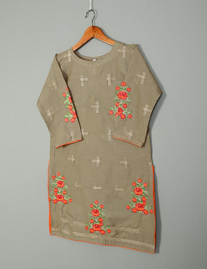 T20-025B-Brown - Cotton Embroidered Kurti