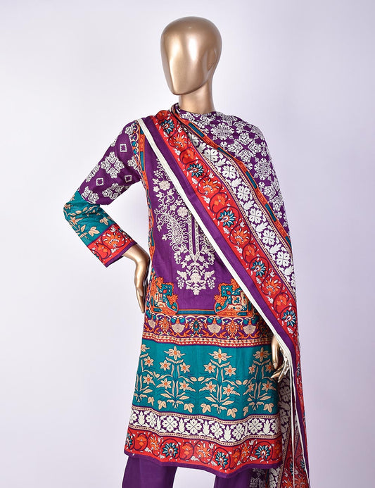3 Pc Un-stitched Embroidered Lawn - Breezy Beach (ATL-3A-Purple)
