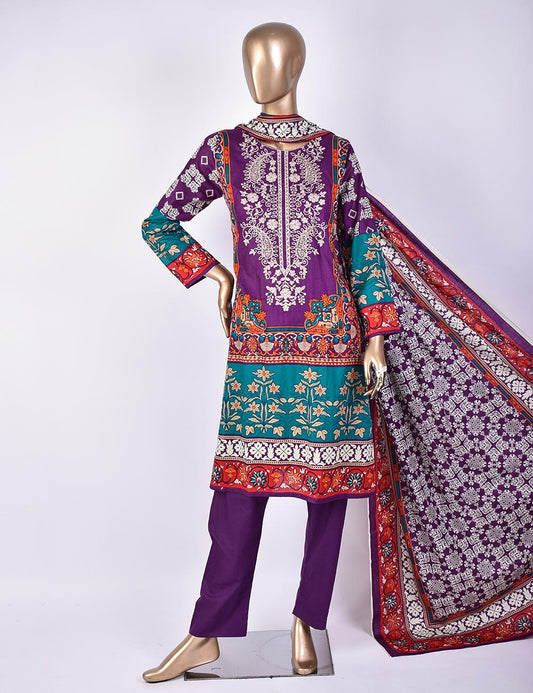 3 Pc Un-stitched Embroidered Lawn - Breezy Beach (ATL-3A-Purple)