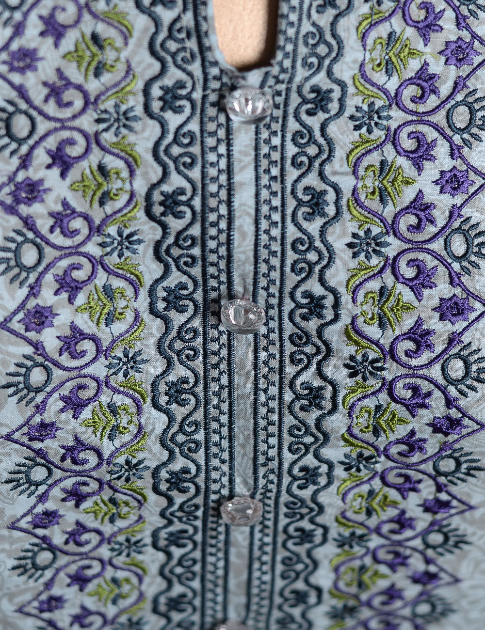 3 Pc Unstitched Lawn Embroidered Dress with Net Dupatta - Pelagic Sea - (FE-01)