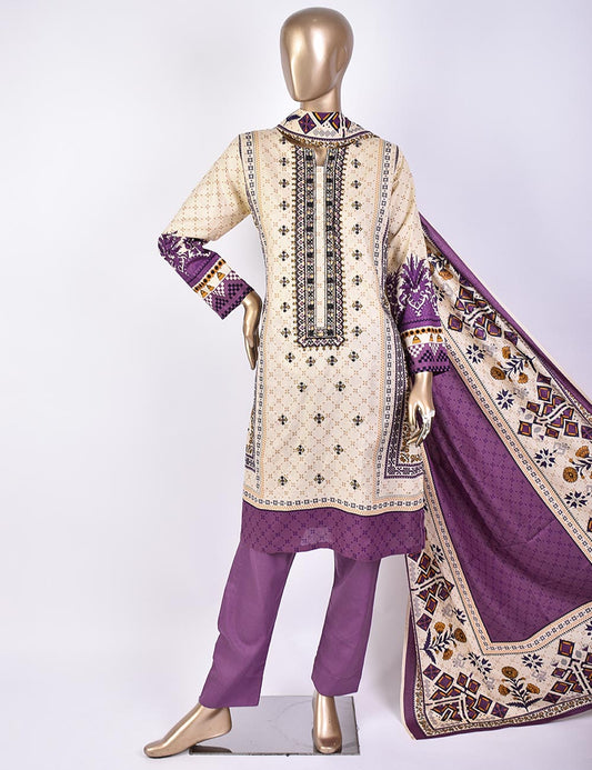 3 Pc Un-stitched Embroidered Lawn - Eternal Ethnic (ATL-4A-Skin Purple)