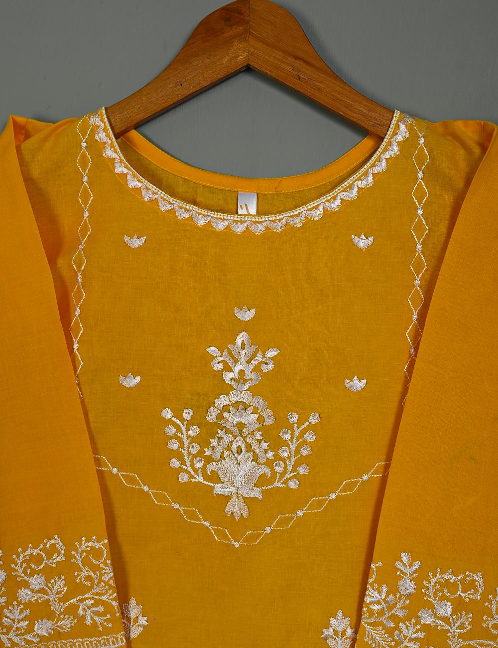 TS-180-Yellow - Cotton Embroidered Kurti