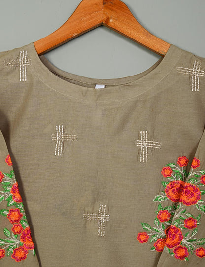 T20-025B-Brown - Cotton Embroidered Kurti