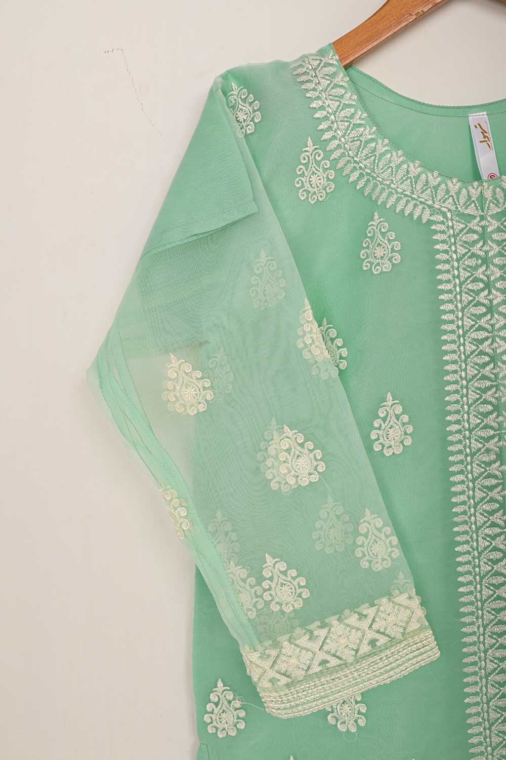 STP-042A-SeaGreen - 2Pc Organza Embroidered With Malai Trouser