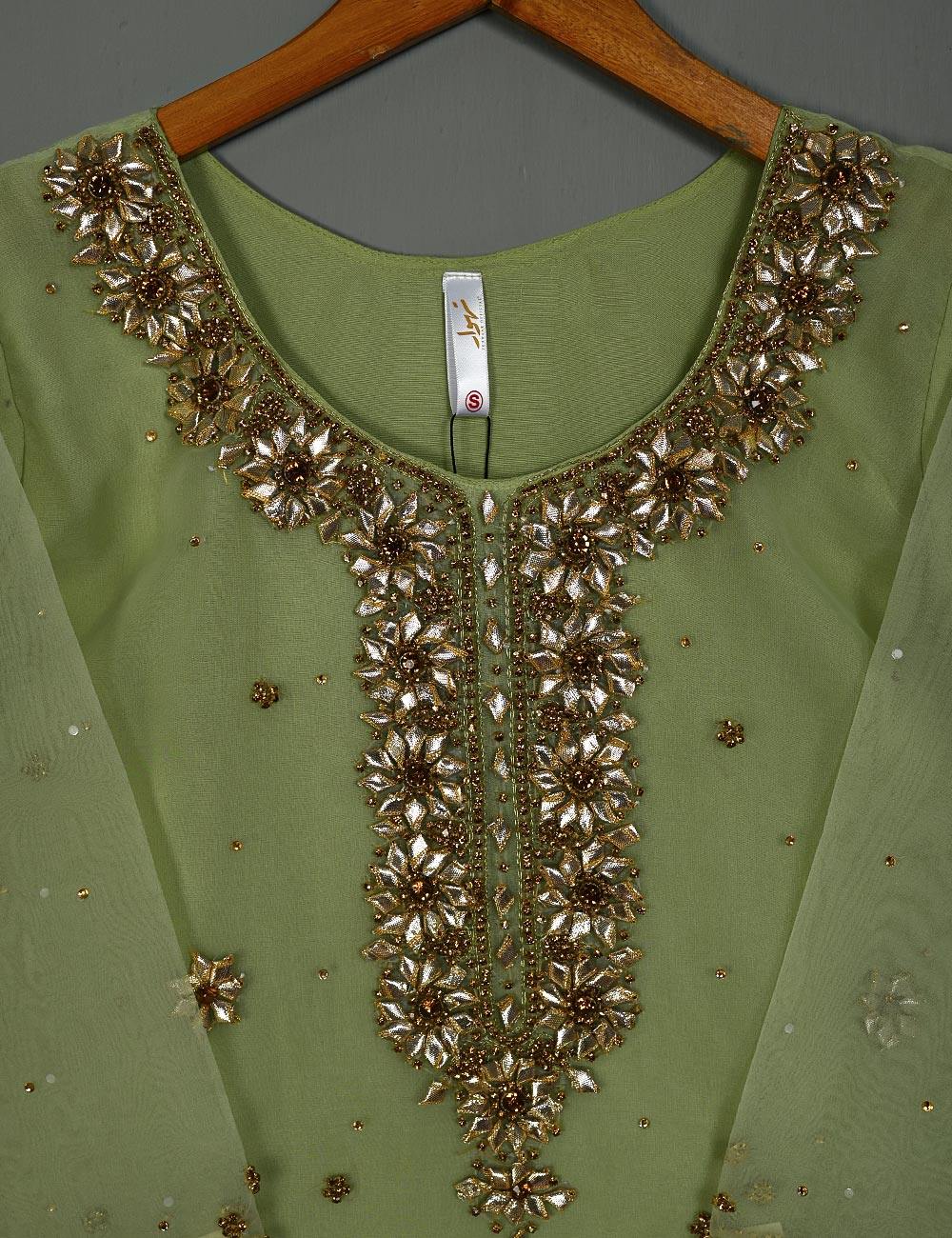 TS-166A-Pista - Organza Stitched Kurti