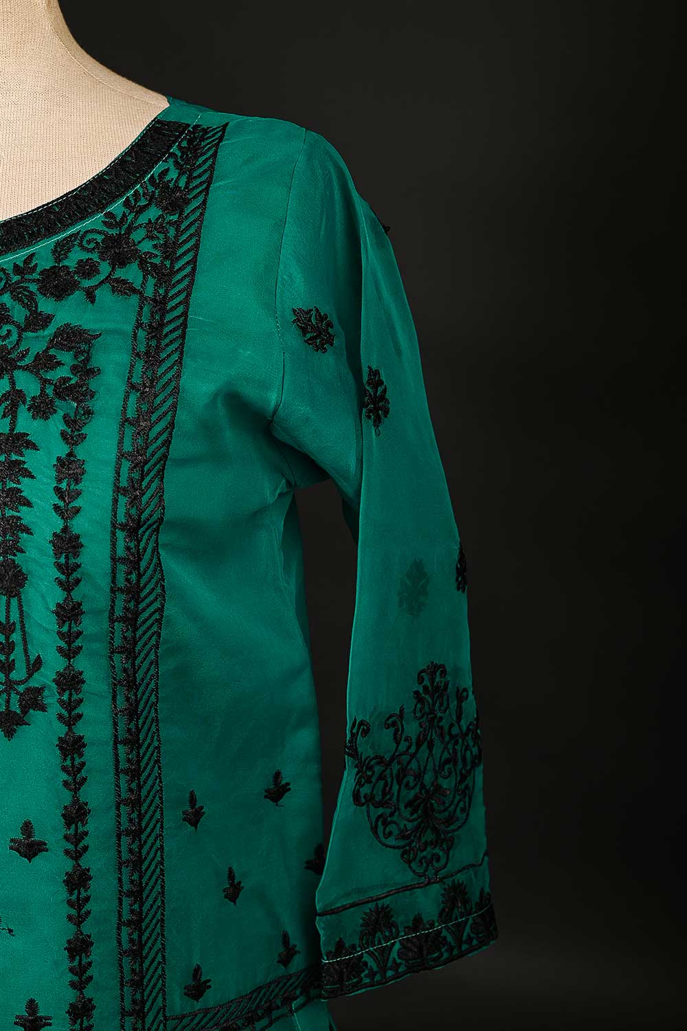 RTW-110-Green - 3Pc Stitched Embroidered Organza Dress