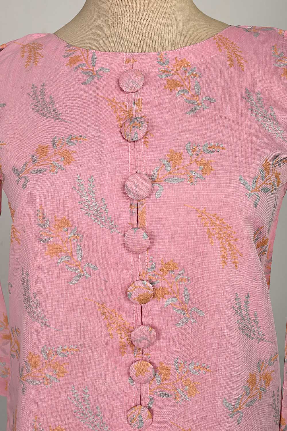 RTW-82-Pink -  3Pc Stitched Gold Print Paper Cotton Dress