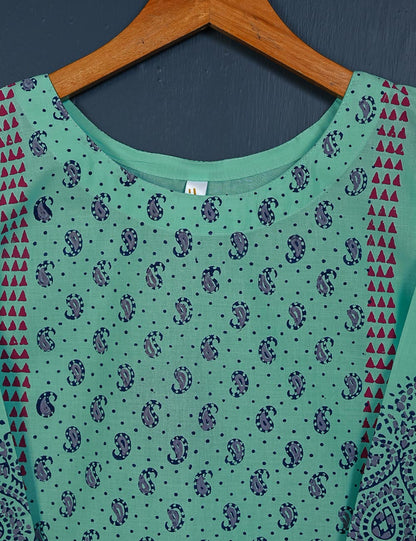 TS-156A-AquaGreen - Cotton Block Printed Stitched