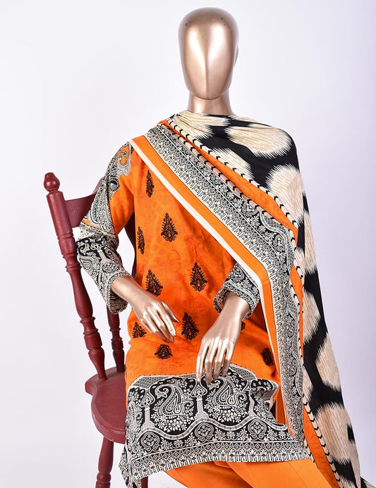 3 Pc Un-stitched Embroidered Lawn - Chaotic Depth (ATL-5B-Orange)