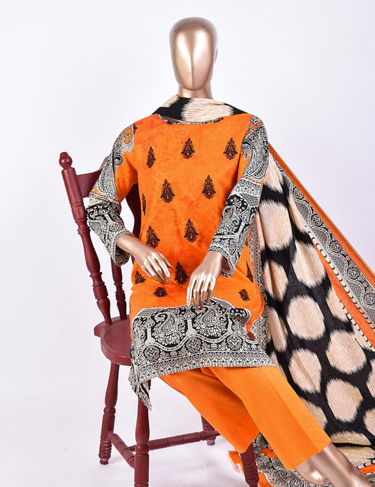 3 Pc Un-stitched Embroidered Lawn - Chaotic Depth (ATL-5B-Orange)