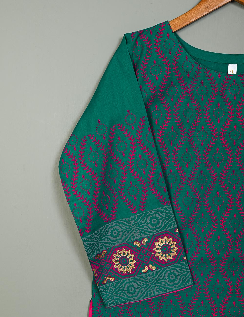 TS-119B-Green - Cotton Block Printed Stitched