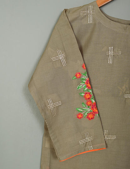 T20-025B-Brown - Cotton Embroidered Kurti