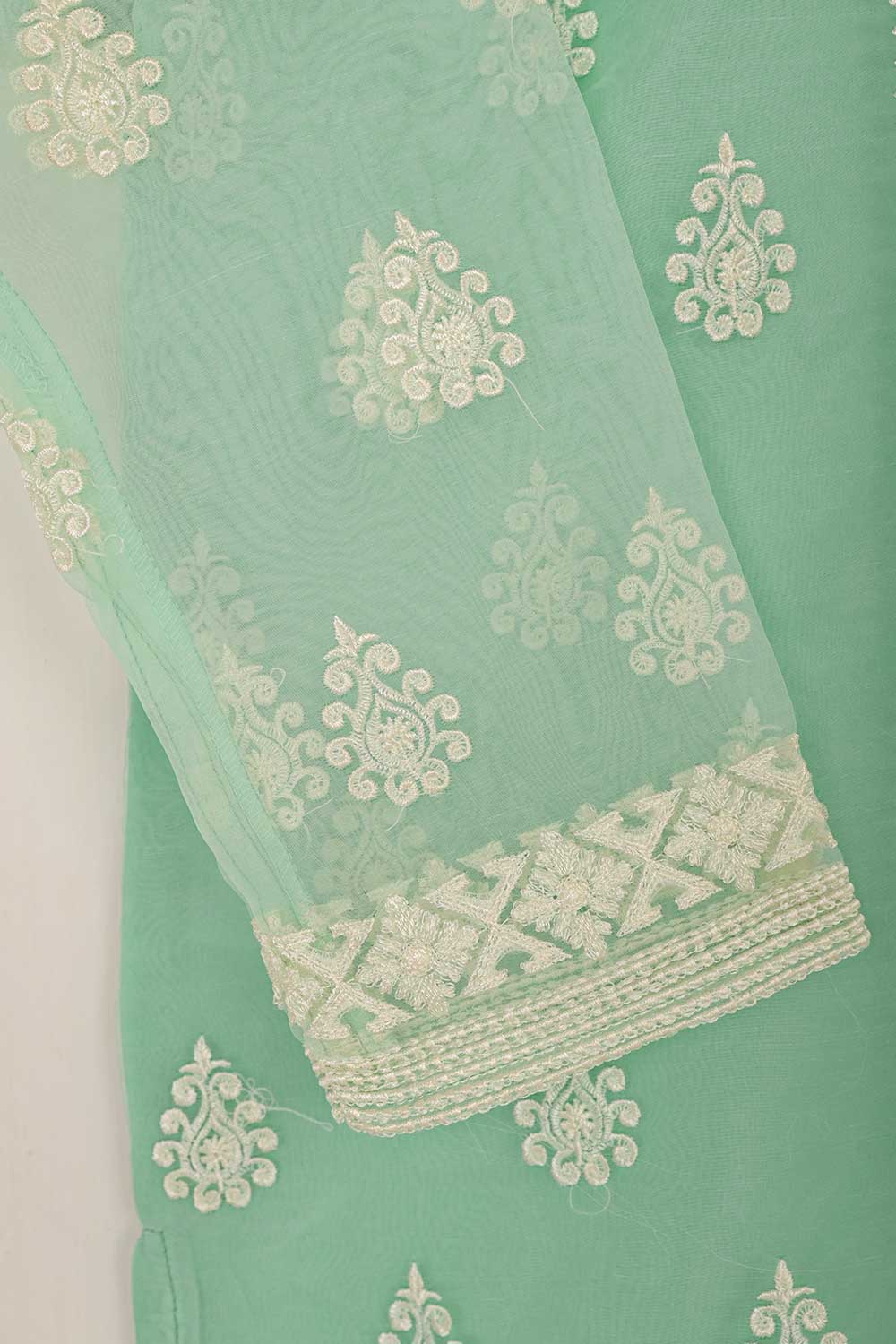 STP-042A-SeaGreen - 2Pc Organza Embroidered With Malai Trouser