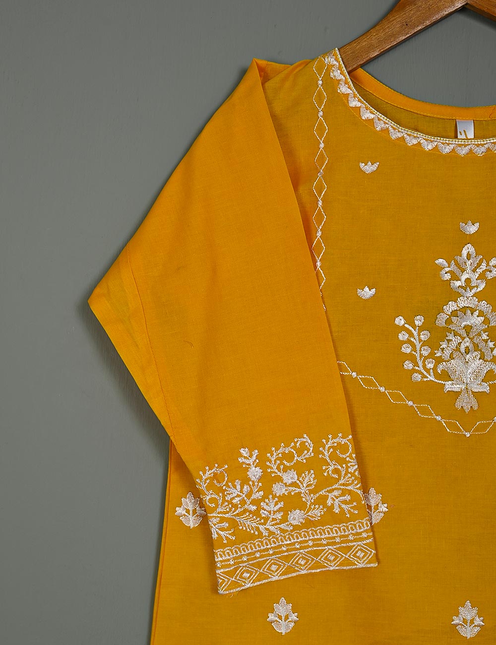 TS-180-Yellow - Cotton Embroidered Kurti