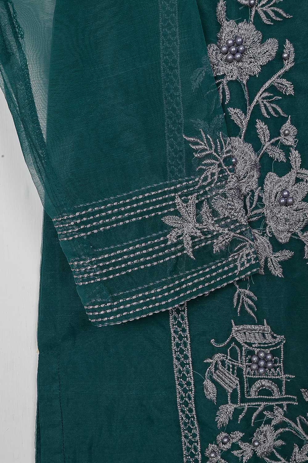 STP-078A-Turquoise - 2Pc Organza Embroidered With Malai Trouser