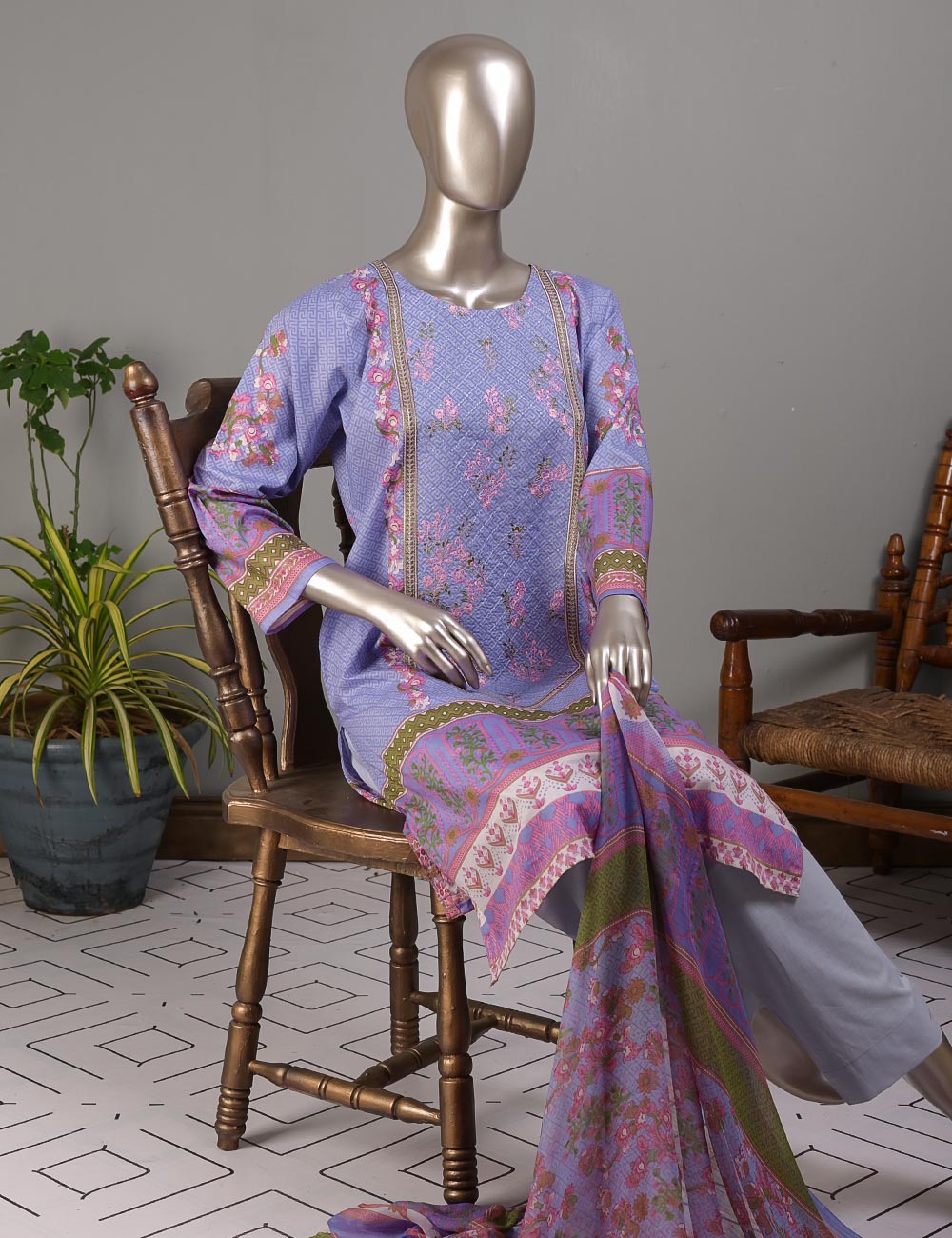 TMY-3B | Un-Stitched Embroidered Lawn Dress