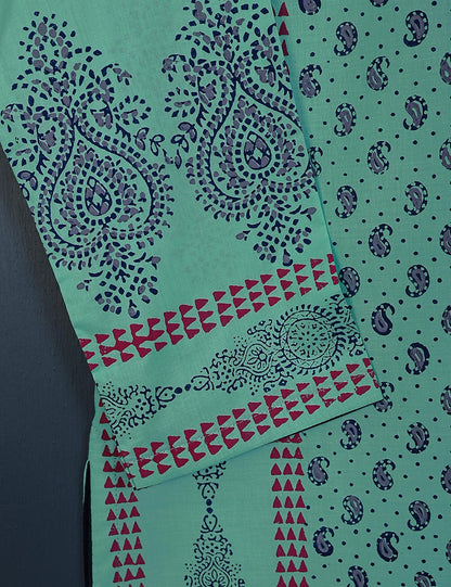 TS-156A-AquaGreen - Cotton Block Printed Stitched