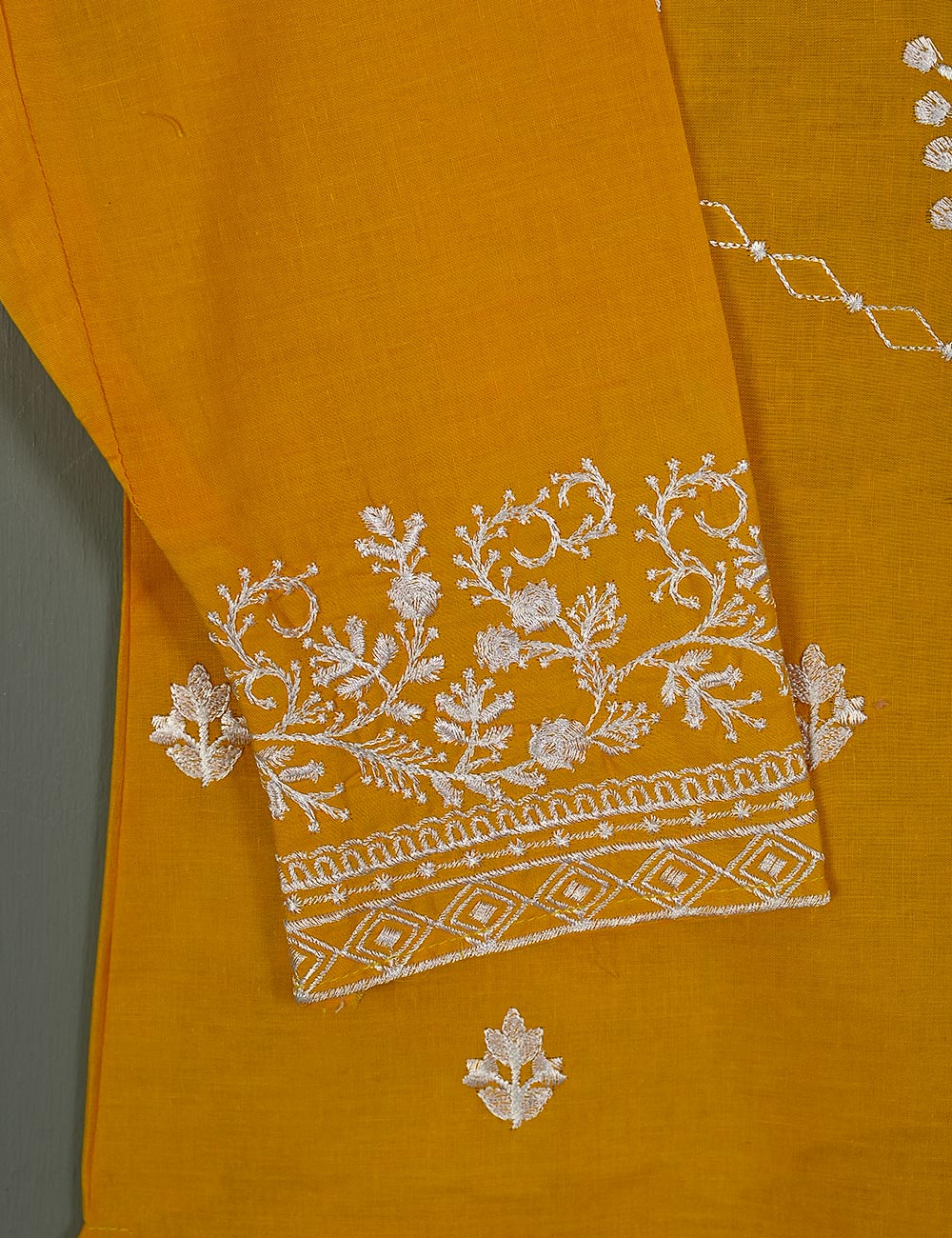 TS-180-Yellow - Cotton Embroidered Kurti