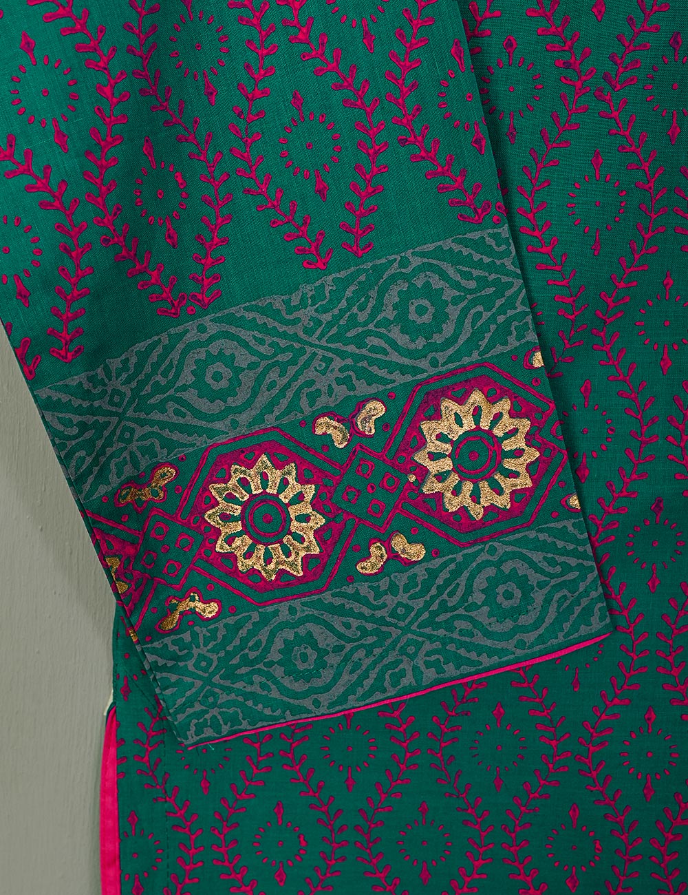 TS-119B-Green - Cotton Block Printed Stitched