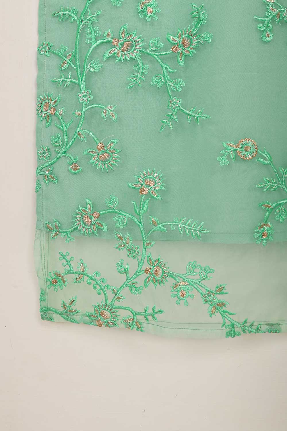 STP-043A-SeaGreen - 2Pc Organza Embroidered With Malai Trouser