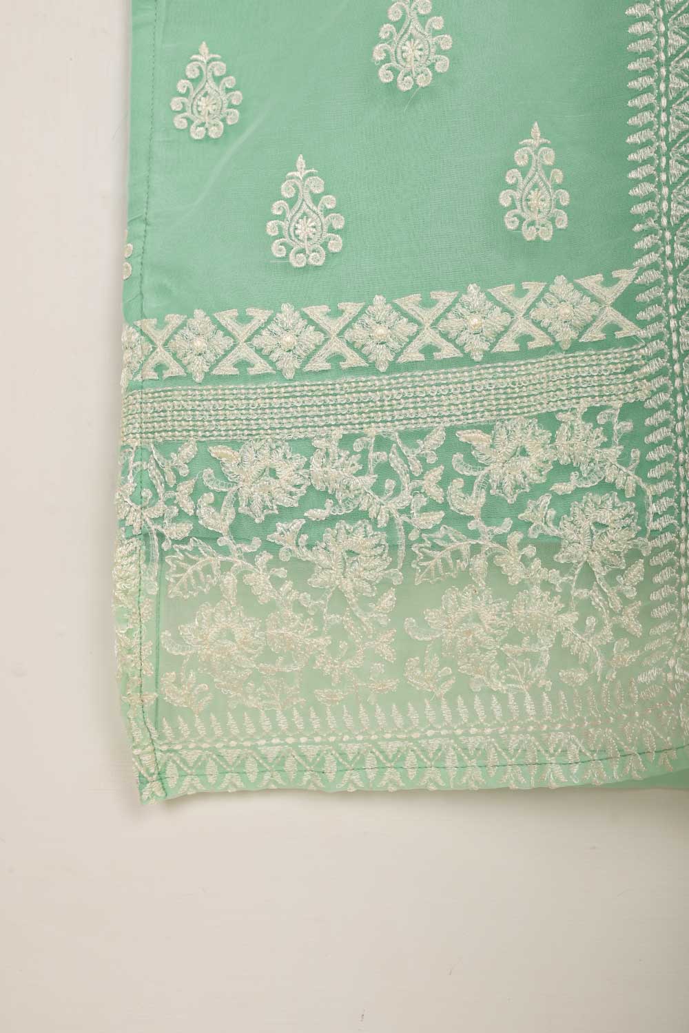 STP-042A-SeaGreen - 2Pc Organza Embroidered With Malai Trouser