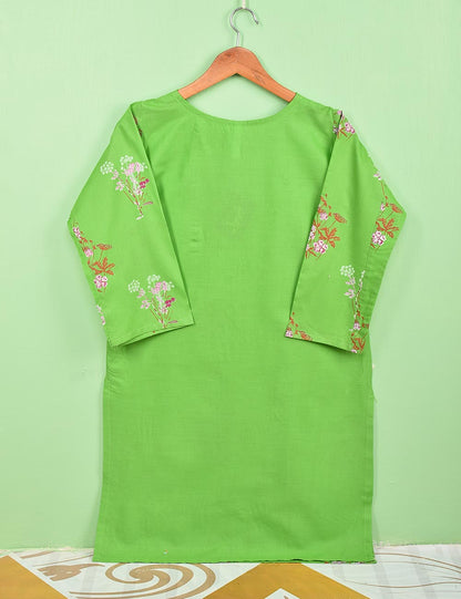 Cotton Printed Stitched Kurti Embellished With Tassels On Neckline - (TS-072A-Green)