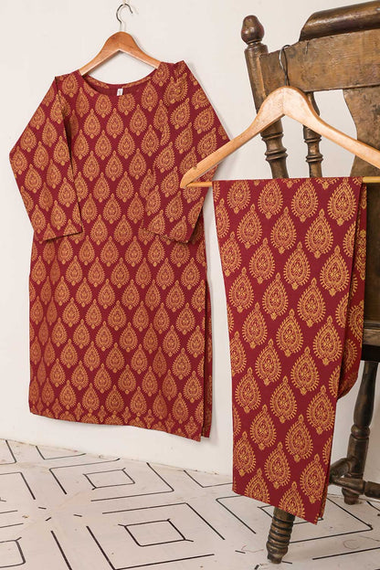 STP-054A-Maroon - 2PC COTTON PRINTED STITCHED