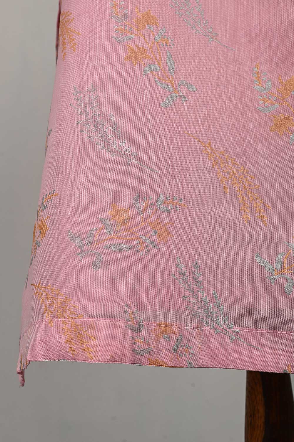 RTW-82-Pink -  3Pc Stitched Gold Print Paper Cotton Dress