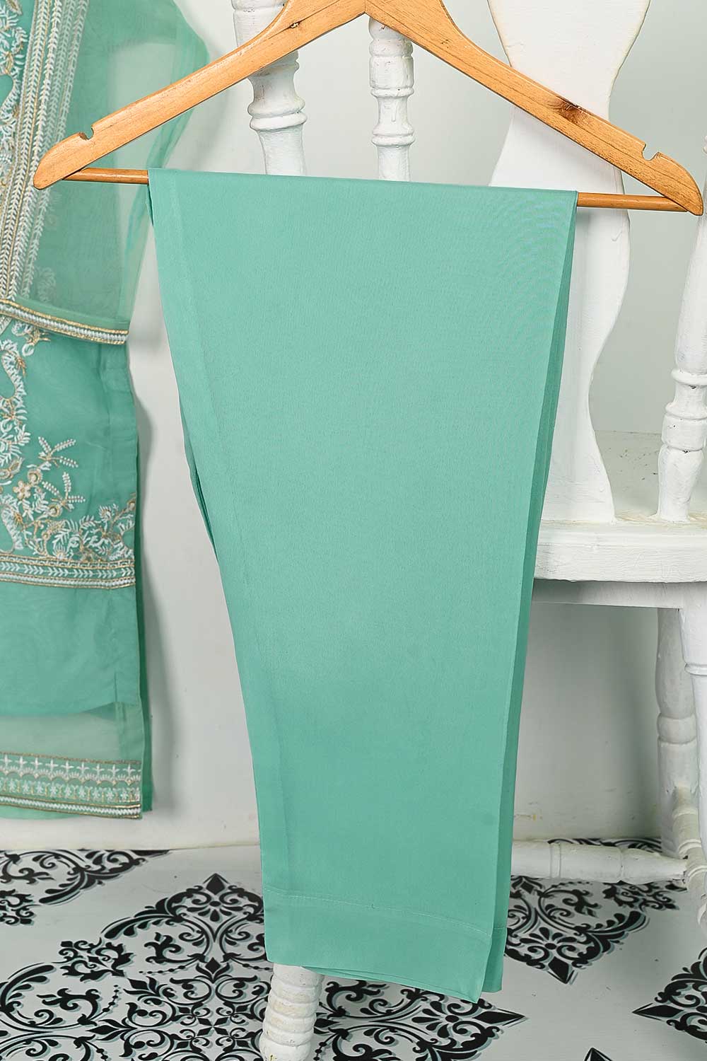 STP-125A-SeaGreen - 2Pc Organza With Malai Trouser