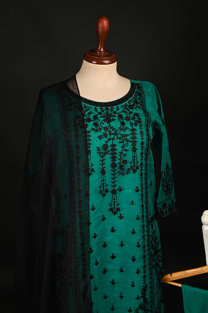 RTW-110-Green - 3Pc Stitched Embroidered Organza Dress