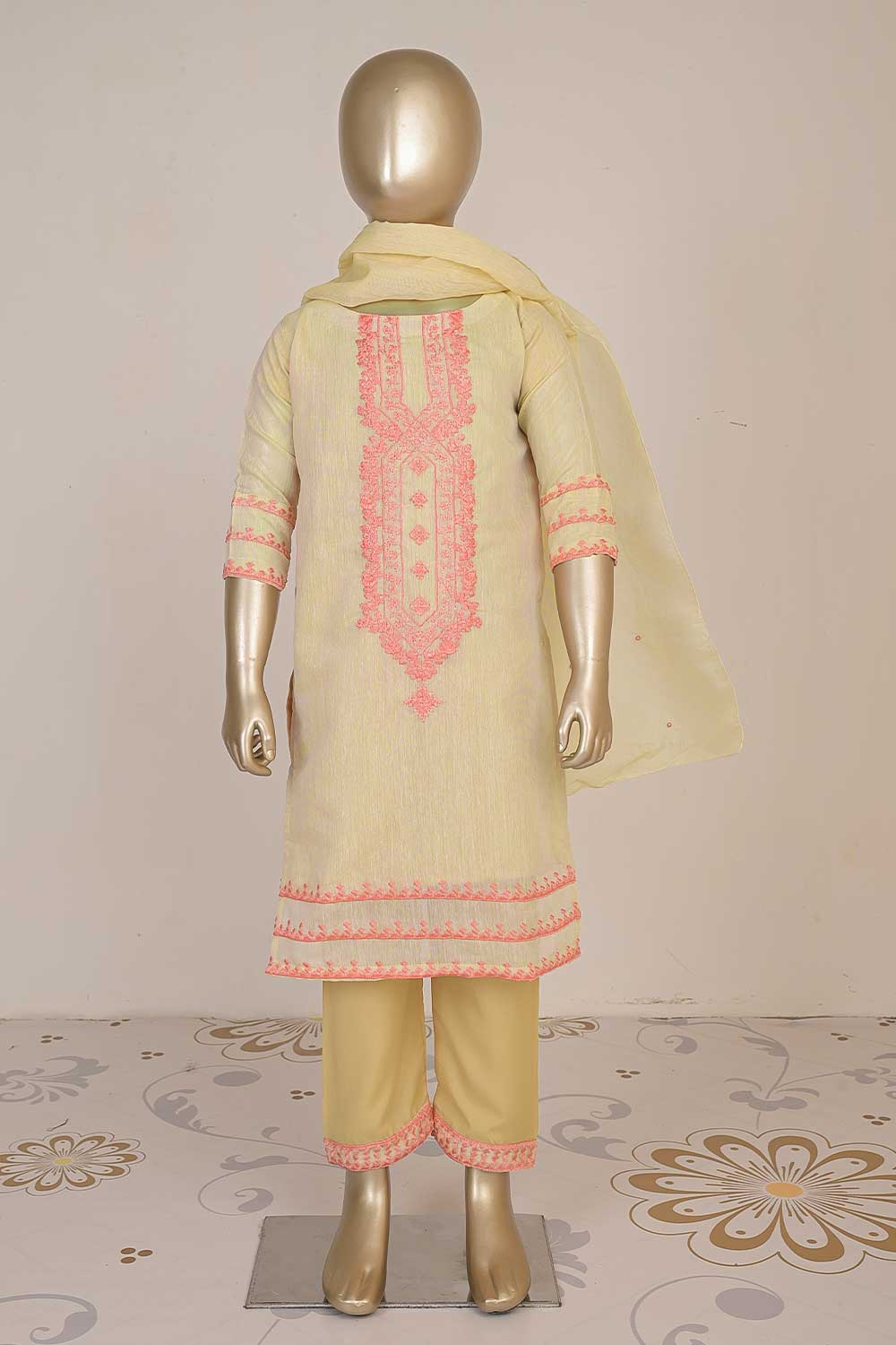 TKF-23-SKIN - Kids 3Pc Paper Cotton Dress With Malai Trouser