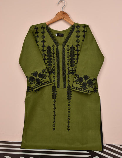 Cotton Embroidered Stitched Kurti - Blithe (T20-059B-Moss)