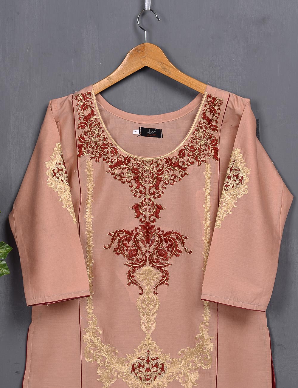 Cotton Embroidered Kurti - Bygone Beauty (T20-016-Peach)