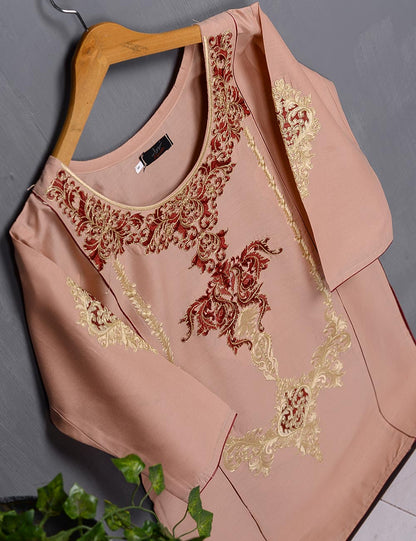 Cotton Embroidered Kurti - Bygone Beauty (T20-016-Peach)