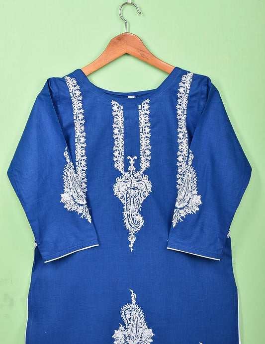 Cotton Embroidered Stitched Kurti - Camellia (TS-031D-Blue)