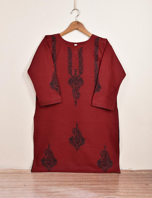 Cotton Embroidered Stitched Kurti - Camellia (TS-031E-Maroon)