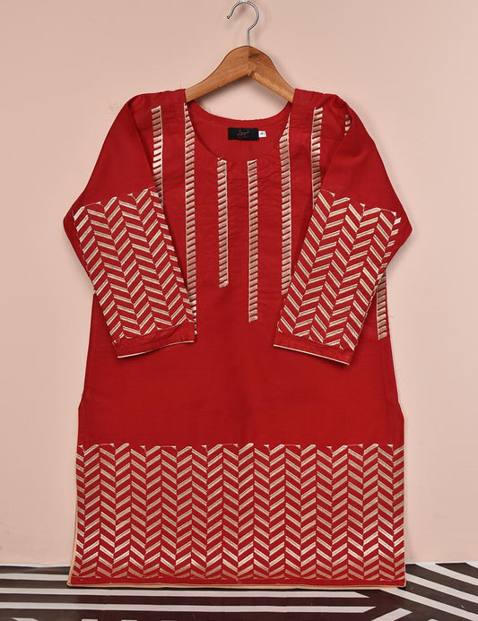 Cotton Embroidered Stitched Kurti - Cielo (T20-048B-Red)