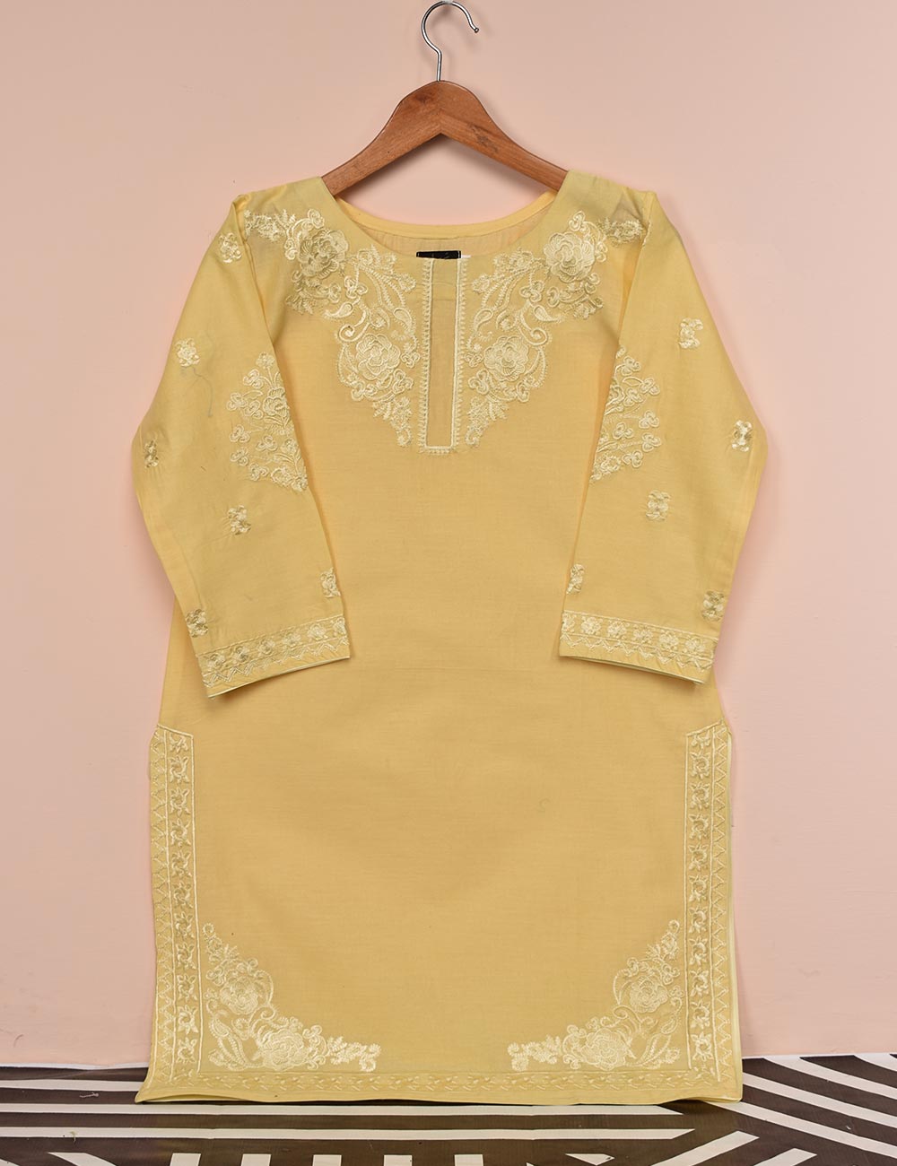 Cotton Embroidered Stitched Kurti - Cosmic Ray (T20-050A-Yellow)