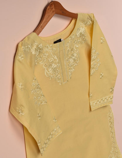 Cotton Embroidered Stitched Kurti - Cosmic Ray (T20-050A-Yellow)