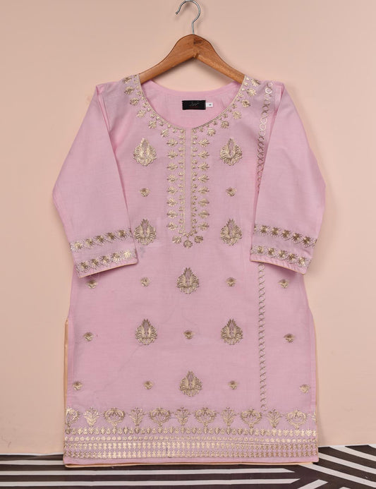 Cotton Embroidered Stitched Kurti - Dazzling Daisy (T20-046B-Pink)