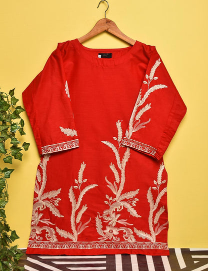 Cotton Embroidered Stitched Kurti - Dazzling Freesia (TS-005B-Red)