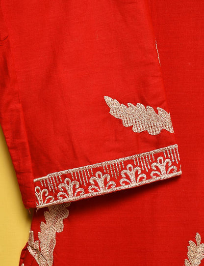 Cotton Embroidered Stitched Kurti - Dazzling Freesia (TS-005B-Red)