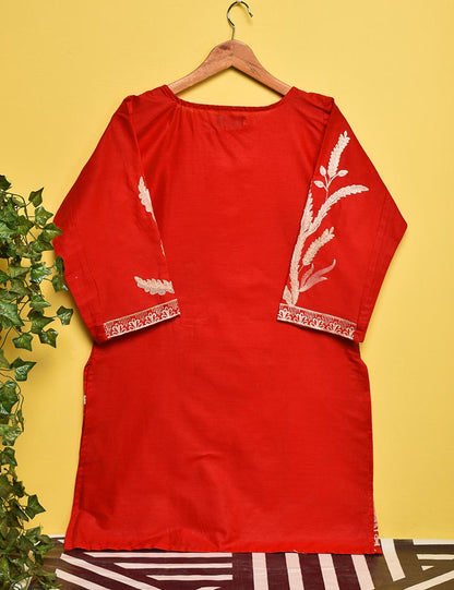 Cotton Embroidered Stitched Kurti - Dazzling Freesia (TS-005B-Red)