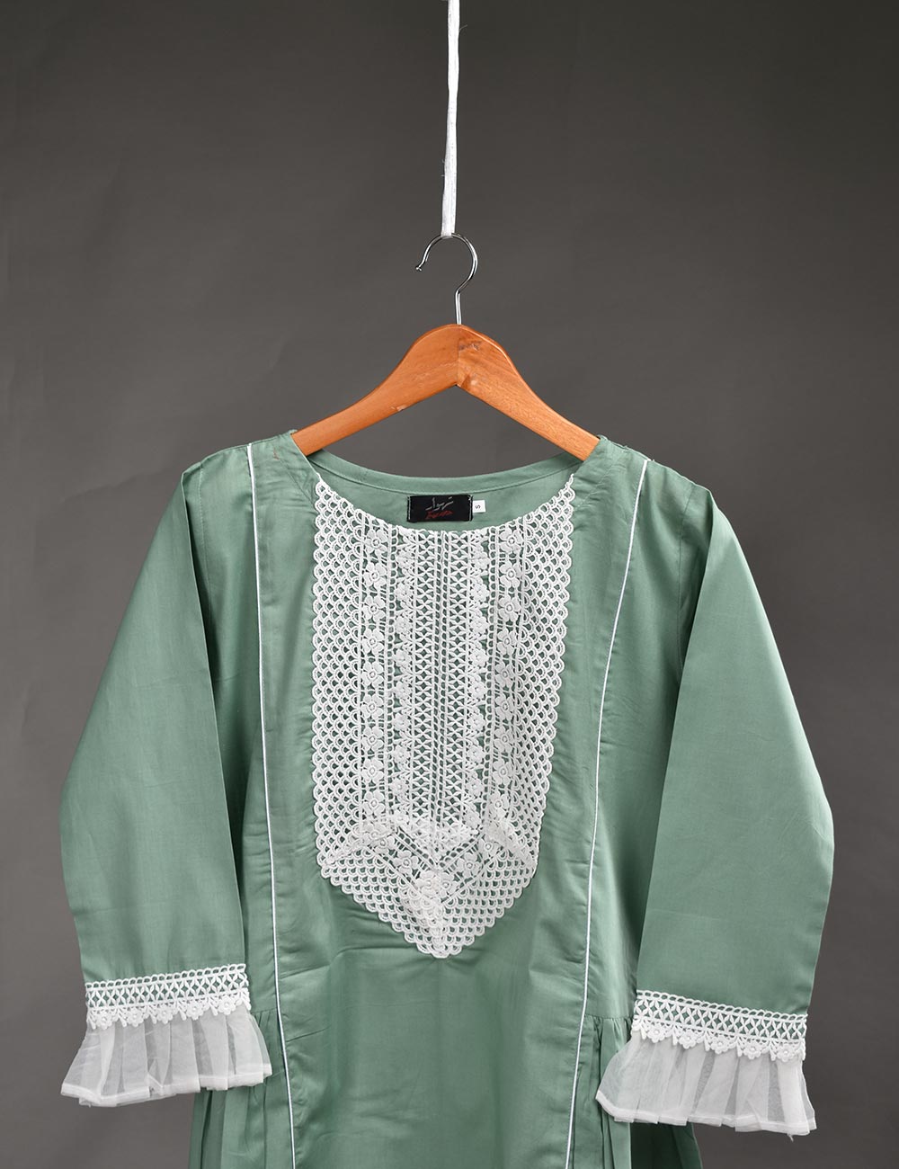 Cotton Stitched Kurti with Chikankari Neck Daman - Fairy Ice (T20-036A-Greenish)