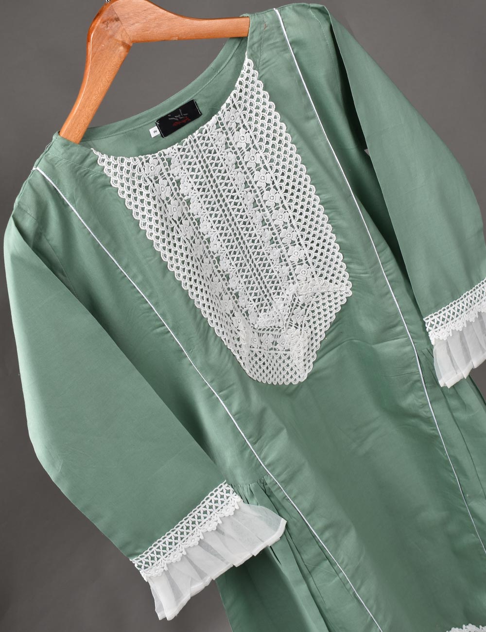 Cotton Stitched Kurti with Chikankari Neck Daman - Fairy Ice (T20-036A-Greenish)