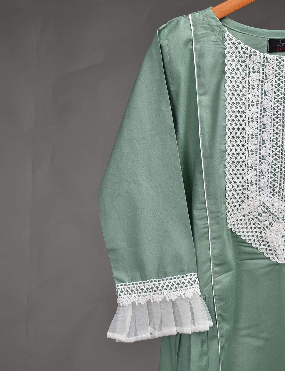 Cotton Stitched Kurti with Chikankari Neck Daman - Fairy Ice (T20-036A-Greenish)